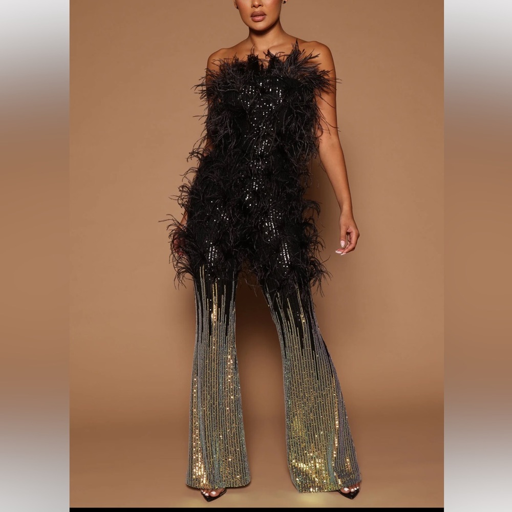 FASHION NOVA Clarina Sequin Jumpsuit - Black